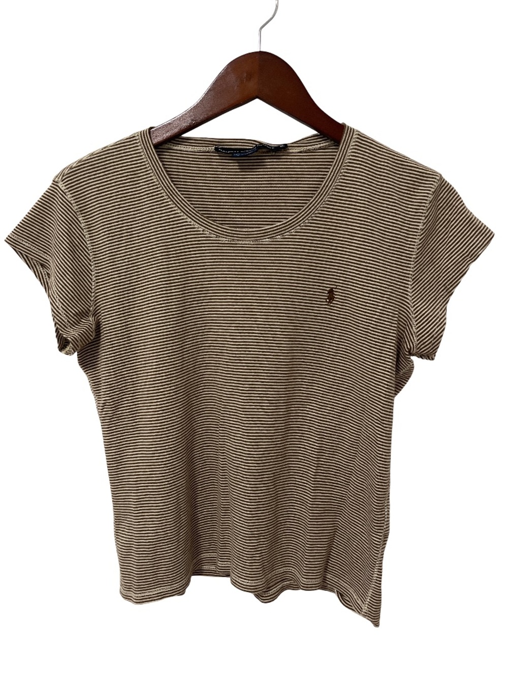 Ralph Lauren Sport Women’s XL Brown Striped Cotton Tee Shirt